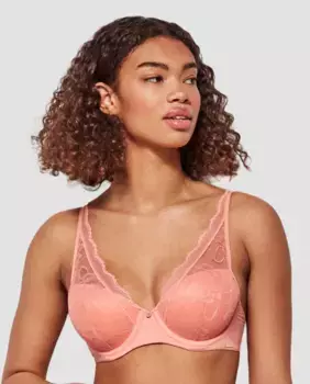 Бюстгальтер Бралетт на косточках и пене с кружевом Gisela, коралловый