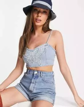 Бюстгальтер-бралетт в цвете Fade Wash с вышивкой Miss Selfridge