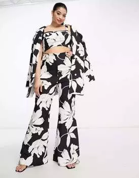 Бюстгальтер-браслет ASOS LUXE Curve с черно-белым цветочным принтом