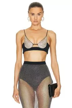 Бюстгальтер David Koma Crystal Seashell, цвет Black & Iridescent