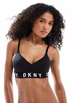 Бюстгальтер DKNY Push-up черного цвета с белым логотипом