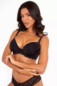 Бюстгальтер-Футболка Flora с глубоким вырезом и пуш-апом Pour Moi, черный