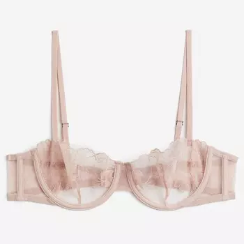 Бюстгальтер H&M Non-padded Embroidered Balconette, светло-розовый