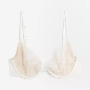 Бюстгальтер H&M Non-padded Underwire Mesh, белый/розовый
