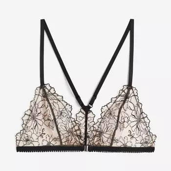 Бюстгальтер H&M Soft-cup Lace, светло-бежевый/черный