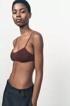 Бюстгальтер из 100% кожи ZARA, темно-коричневый