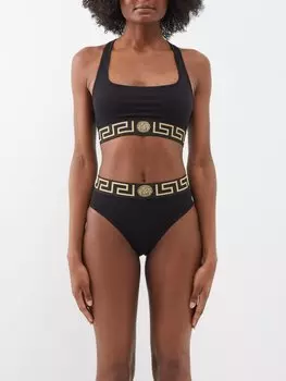 Бюстгальтер из джерси с греко-жаккардовым узором и борцовской спиной Versace, черный