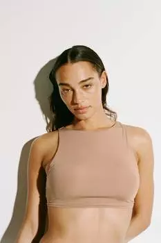 Бюстгальтер из микрофибры с подкладкой и высоким воротом H&M, бежевый