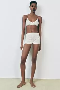 Бюстгальтер из плотной вязки с бантом ZARA, устрично-белый