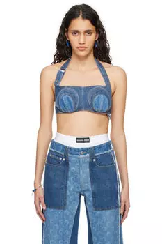 Бюстгальтер из регенерированного денима темно-синего цвета Marine Serre