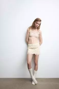 Бюстгальтер из тюля с вышивкой ZARA, устрично-белый