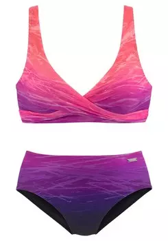 Бюстгальтер-майка бикини Lascana, темно-фиолетовый/розовый