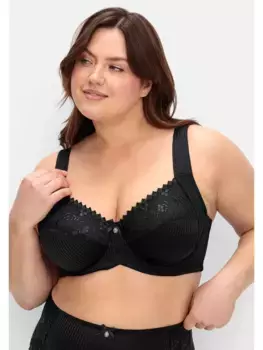 Бюстгальтер-минимайзер Sheego "больших размеров" с цветочным кружевом и фигурными косточками, черный