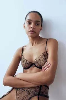 Бюстгальтер на косточках без подкладок с вышивкой H&M, бежевый