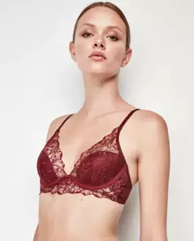 Бюстгальтер на косточках и из пеноматериала из кружева с цветочным узором Gisela, бордовый