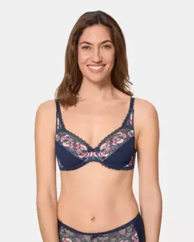Бюстгальтер на косточках из изысканного цветочного переработанного кружева Playtex, тёмно-синий