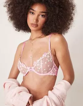 Бюстгальтер на косточках премиум-класса с вышивкой ASOS DESIGN Cleo розового цвета