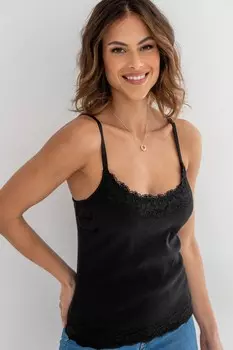 Бюстгальтер на косточках с хлопковой кружевной отделкой и топом на бретельках Pour Moi, черный