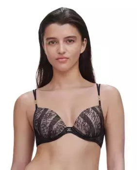 Бюстгальтер на косточках с кружевными подкладками Leavers и вышивкой в виде косой линии CHANTELLE X, черный