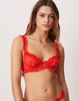 Бюстгальтер на косточках с кружевом и оборкой ASOS DESIGN Honor красного цвета