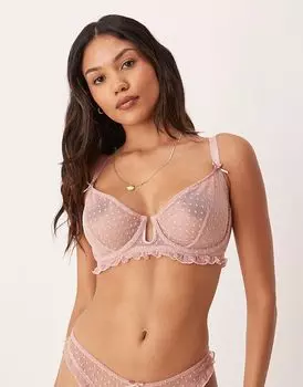 Бюстгальтер на косточках с оборками и вышивкой в виде пятен ASOS DESIGN Fuller Bust Jessie в пыльно-розовом цвете