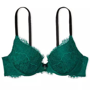 Бюстгальтер полноразмерный из кружева и бархата Victoria's Secret Dream Angels Lightly Lined, темно-зеленый