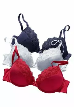 Бюстгальтер пуш-ап 3ER-PACK LASCANA, цвет rot marinewei