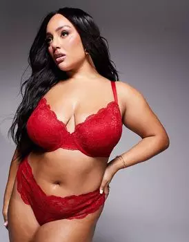 Бюстгальтер пуш-ап Curve Lola из кружева ASOS DESIGN красного цвета