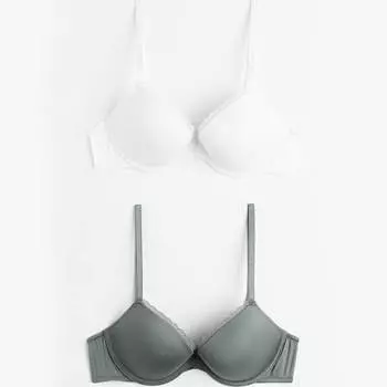 Бюстгальтер пуш-ап H&amp;M Microfiber, белый/серо-зелёный