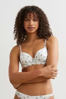 Бюстгальтер пуш-ап из джерси H&amp;M, белые цветы