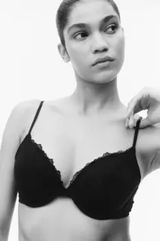 Бюстгальтер пуш ап из микрофибры и кружева H&M, черный