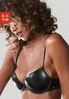 Бюстгальтер пуш-ап JETTE, имитация кожи, со встроенными подушечками (искусственная кожа), сексуальное нижнее белье, черный