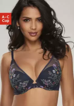 Бюстгальтер пуш-ап LASCANA с яркими цветами из кружева с вышивкой, с высоким верхом, нижнее белье, цвет морской волны