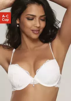 Бюстгальтер пуш-ап LASCANA с женственными деталями из жемчуга, сексуальное нижнее белье, кремовый