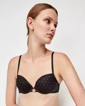 Бюстгальтер пуш-ап на косточках и пене в золотистый горошек Gisela, чёрный