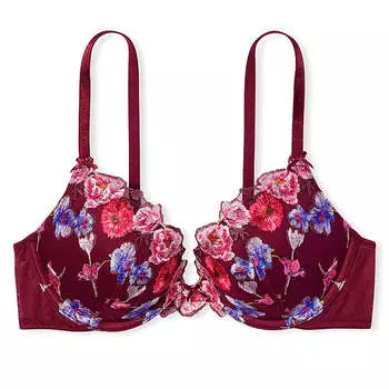 Бюстгальтер пуш-ап с цветочной вышивкой Victoria's Secret Dream Angels, бордовый/голубой/розовый