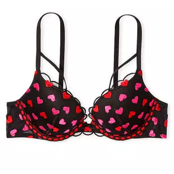 Бюстгальтер пуш-ап с вышивкой в ​​форме сердца Victoria's Secret Dream Angels, черный/красный