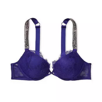 Бюстгальтер пуш-ап Victoria`s Secret Bombshell 2 Sizes Larger Lace & Sparkly Strap, тёмно-синий (Размер 80B)