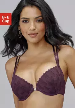 Бюстгальтер с чашечками LASCANA, с эффектной лентой и кружевной спинкой, нижнее белье, цвет Aubergine