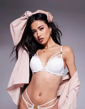 Бюстгальтер с глубоким вырезом и подушечками из кружева Ann Summers Lovers белого цвета