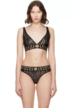 Бюстгальтер с кружевной отделкой Greca Versace, черный