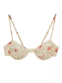Бюстгальтер с кружевом и цветочным принтом Prada, бежевый