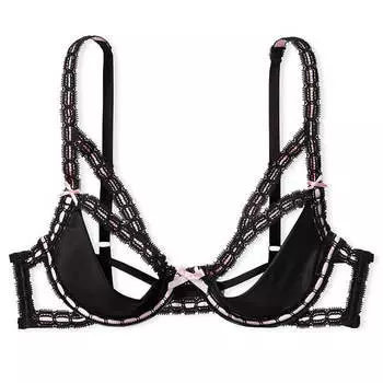 Бюстгальтер с открытой четвертью чашки Victoria's Secret Dream Angels Ribbon Trim, черный/розовый