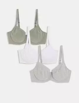Бюстгальтер с полной чашкой из 3-х частей, с высоким содержанием хлопка и косточками, AE Marks & Spencer, зеленый