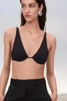 Бюстгальтер с треугольниками на косточках ZARA, черный