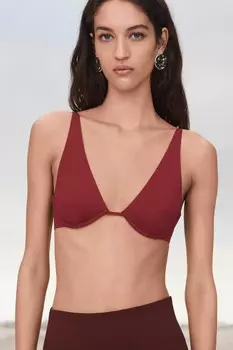Бюстгальтер с треугольниками на косточках ZARA, бордовый