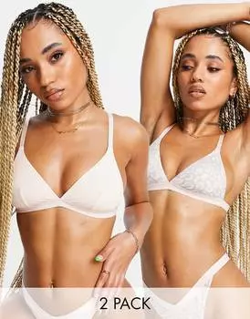 Бюстгальтер с треугольными чашечками из микрофибры ASOS DESIGN 2 Pack - MULTI