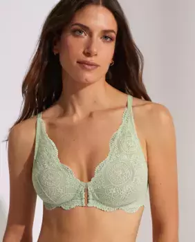 Бюстгальтер с треугольными чашками и кружевом без косточек Selmark, светло-зеленый