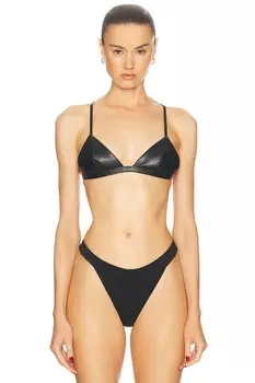 Бюстгальтер с треугольными чашками из веганской кожи fleur du mal, черный