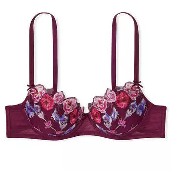 Бюстгальтер с вышивкой на легкой подкладке Victoria's Secret Dream Angels Demi, темно-бордовый